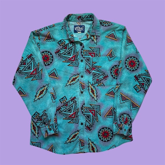Wrangler Tops - Vintage 90s Wrangler Brush Popper AOP Aztec Southwestern Women’s Large